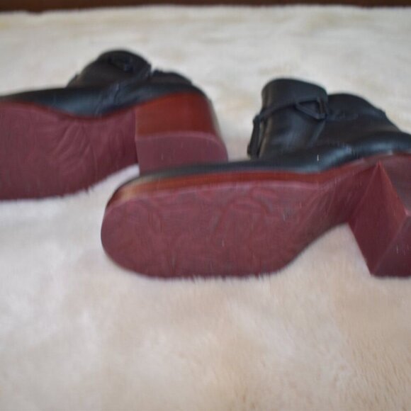 Korks Mertle Black Leather Block Heel Platform Booties Sz 9.5 Retro Hippie Chic - Picture 10 of 11